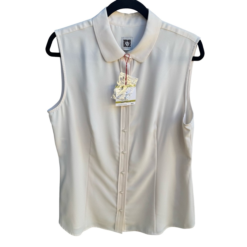 Anne Klein Minimalist Sleeveless Peter Pan Collar Blouse Off White Blouse 14